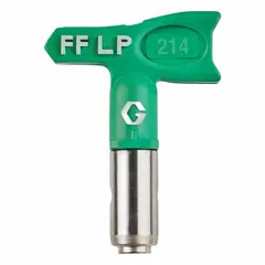 This GRACO airless spray gun tip has a 0.014 in orifice size and is color-coded green. Designed for use with the RAC X HandTite Tip Guard (model 246215), it is suitable for applying paints, lacquers, and other coatings in industrial finishing, construction, and maintenance tasks.