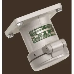 Gray watertight pin and sleeve receptacle rated for 250V DC/600V AC, three-phase, 60 A, with 4 poles. Suitable for industrial environments requiring moisture and dust resistance in power distribution.