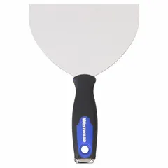 This joint knife is a standard spreading tool for applying and smoothing joint compound on drywall seams. The half-tapered carbon steel blade provides control for finishing tape and filling depressions. The handle is constructed from polypropylene, TPR, and steel.