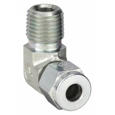 PARKER Compression Fitting Elbow: 1/4 in OD x 1/4 in Pipe Size, 7/16-20 Thread Size - Double-Ferrule Steel Compression Fittings