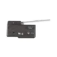 OMRON Series A snap-action switch with hinge lever actuator. Features 1NO/1NC contact configuration, AC contact rating of 20 A @ 480 V, and solder electrical connection. Used for position sensing and limit control in industrial automation, packaging machinery, and conveyor systems.