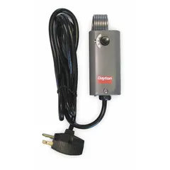 This nonprogrammable thermostat provides heat-only control for portable electric heaters. It features an analog display and a hydraulic air coil sensor with SPST open-on-rise switch action. The NEMA 1 steel enclosure houses the controls, offering a temperature range of 35° to 95°F with a 3°F differential. Suitable for basic heating applications requiring simple on/off regulation.