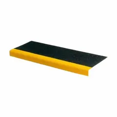 Fiberglass stair tread cover and nosing with full coverage grit for slip resistance. Fastener-installed design. Depth: 12 in, Width: 36 in. Suitable for industrial stairways, platforms, and walkways where added traction is needed.