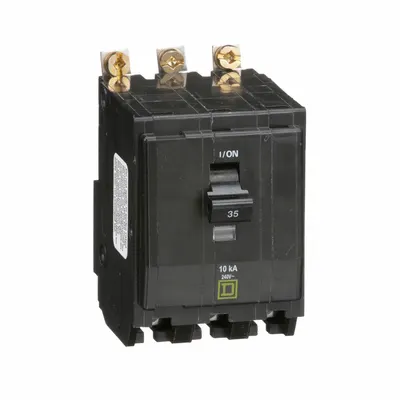 SQUARE D Miniature Circuit Breaker: 35 A, 120/240V AC, Three Phase, 10kA at 120/240V AC - QOB Series, Bolt-On Square D Miniature Circuit Breakers
