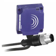 Shielded inductive rectangular proximity sensor with built-in pigtail connector and 2 wires. Operates on 24-240V AC or DC supply. Detects metallic objects without contact for position sensing, part detection, and conveyor monitoring in industrial automation.