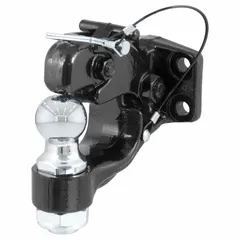 This CURT pintle hook hitch integrates a ball mount for versatile towing connections. Constructed from steel with a powder-coated finish, it is rated for a gross vehicle weight capacity of 16,000 lb and a tongue weight of 3,200 lb. Suitable for towing heavy trailers, equipment, or machinery in industrial, construction, and agricultural settings.
