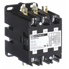Three-phase non-reversing definite purpose contactor with 24V AC coil, rated 60 A and 600V AC maximum. Features three normally open main poles (3NO) and box lug terminals. Suitable for switching electrical loads in HVACR and industrial equipment applications.