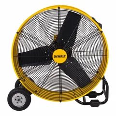 The DEWALT DXF3080 is a mobile industrial floor fan with a 30-inch blade diameter, powered by a 120V AC, 2/5 hp direct-drive motor. Its steel construction and mobile base allow repositioning for targeted airflow in large workspaces, warehouses, and construction sites. CFD compliant.