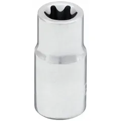 This 1/4" drive external Torx hand socket is sized E8 with a standard profile. It is constructed from chrome and has an overall length of 1 7/32 inches. Used for tightening or loosening E8 external Torx fasteners in automotive repair, machinery maintenance, and assembly work.