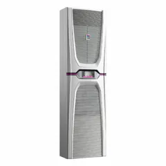 This RITTAL wall-mounted enclosure air conditioner provides cooling only, with a capacity of 6,824 BtuH. It operates on 380/480V and features a weather-resistant design suitable for outdoor or harsh indoor environments. The unit helps manage heat inside electrical enclosures to protect sensitive components.