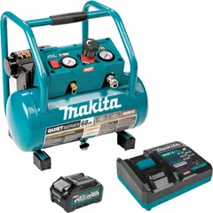 Oil-less, 2-gallon hot dog style air compressor delivering 1.2 cfm at 90 psi. Powered by a 40V MAX XGT Lithium-Ion battery system for cordless operation. Suitable for powering brad nailers, staplers, and inflation tasks in job sites or workshops where portability and low noise are required.