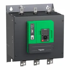 The Schneider Altistart ATS 48 soft start controls acceleration and deceleration of three-phase induction motors, reducing mechanical stress and electrical inrush current. Rated for 208-690V AC, 250 A output current, 60/50 Hz, three-phase, with 110-230V AC control voltage. No bypass, IP20 enclosure. Commonly used in pumps, fans, compressors, and conveyors.
