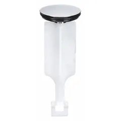 This KISSLER sink drain stopper is a pop-up type made of plastic with a silver finish. It has a 1-1/4 inch overall diameter and is designed to seal sink drains, allowing the basin to hold water for washing or soaking. Suitable for residential or commercial sink applications.
