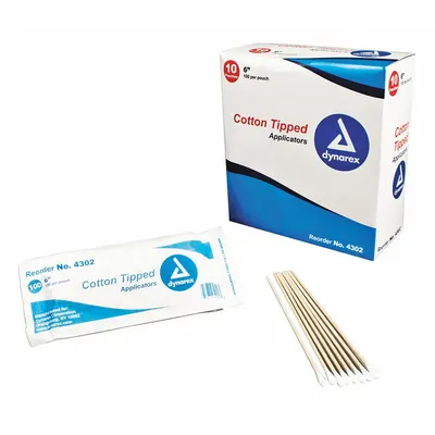 DYNAREX Cotton Tip Swab, 6 in, Wood Handle, Single Tip, 1000 PK - Cotton Tip Swabs