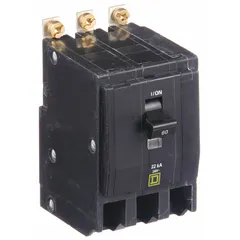 Bolt-on miniature circuit breaker rated 60 A, three-phase, 120/240V AC with a maximum interrupting rating of 22kA at 120/240V AC. Provides overcurrent protection for branch circuits in Square D NQOD panelboards. Suitable for commercial and industrial electrical distribution systems.