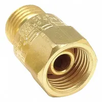 Torch-mount check valve for oxygen service only. Prevents reverse gas flow in welding and cutting systems. Connection size 9/16"-18, complies with CGA 022 (Oxygen) standards
