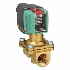 This 2-way, 2-position normally open solenoid valve is designed for on/off control of compatible fluids in industrial fluid-handling systems. It features a 3/4 in pipe size and operates on 100 to 240V AC/DC. The watertight enclosure makes it suitable for washdown or outdoor environments.