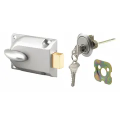 Standard cylindrical deadbolt for doors up to 1 3/8 in. thick. Satin nickel-plated finish. Includes conventional core cylinder with Schlage C keyway. ADA compliant. Suitable for residential or light commercial door security applications.