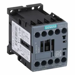 This Siemens non-reversing IEC contactor is rated for 12 A with a 240V AC coil. It features 3 poles and 3 normally open (3NO) contacts, without integrated surge suppression. Typical applications include switching and controlling motors and other inductive loads in industrial automation and HVAC systems.