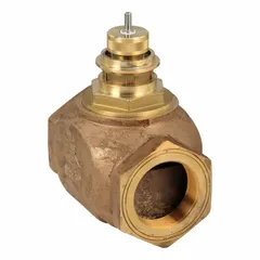 Bronze body globe valve with stainless steel stem and brass seat. Normally open, stem down to close. 2 in Female NPT connection, CV flow 46.2. Used for regulating water flow in hydronic HVAC systems.