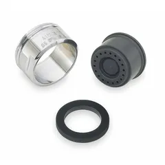 Spray flow outlet with chrome finish and M24 male connection. Designed for commercial plumbing systems, delivering a controlled spray pattern for restroom faucets in facilities requiring consistent performance.
