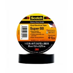3M Super 88 is a general purpose electrical tape made of vinyl and rubber, 8.5 mil thick, rated for 600 V. It is used for insulating and splicing wires and cables in industrial electrical systems.