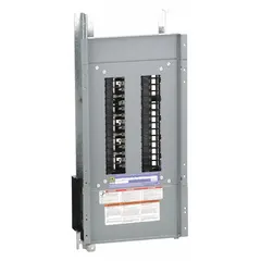 This 225 A main lug panelboard interior is designed for branch circuit distribution in commercial and industrial electrical systems. It features an aluminum bus and accepts QHB, QOB, and QOB-VH circuit breakers. The convertible design allows flexible installation. Dimensions: 27 in H x 10 7/16 in W.