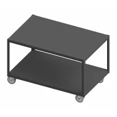 Fully assembled steel-top mobile worktable with a welded powder-coated frame and top. Fixed height, 30 x 18 inch work surface, and 1200 lb load capacity. Equipped with four swivel locking polyurethane casters on plate mounts for mobility and stability in industrial workstations, assembly areas, and maintenance shops.