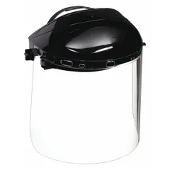 CONDOR Face Shield: Clear, Uncoated, Metal Detectable/Reusable, 15 1/2 in Visor Wd, 9 in Visor Ht. Key specifications — Headgear Color: Black; Visor Material: Polycarbonate; Visor Features: Metal Detectable.