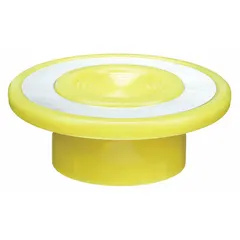 This 30 mm panel-size illuminated push button head is made of yellow plastic with a snap-on attachment. It is designed for use with the 9001k series operators in industrial control stations, providing a visual indication for signaling or emergency-stop functions.