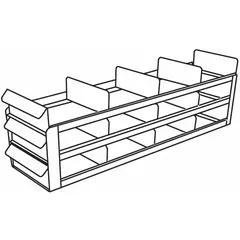 This stainless steel cold storage rack includes slide-out trays for organized storage and easy retrieval of items. Suitable for use in commercial freezers, walk-in coolers, and other cold storage environments in food service, laboratory, or industrial settings.