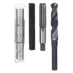 This thread repair kit includes helical inserts and an STI tap for restoring damaged 1"-14 fine, right-hand threads in metal components. The inserts are made from 18-8 material and have a plain finish. The kit is suitable for industrial maintenance and repair applications requiring free-running threads.