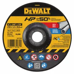 General purpose cut-off wheel for carbon and stainless steel. Type 27 depressed center design allows access in tight spaces. Aluminum oxide construction with 60 grit. Dimensions: 6" diameter, 0.045" thickness, 7/8" arbor hole.