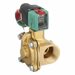 This 2-way, 2-position normally closed solenoid valve is designed for on/off control of liquids or gases in industrial and process systems. It features a 1-1/4 in pipe size and operates on 100 to 240V AC/DC. The watertight coil enclosure allows use in washdown or outdoor environments.