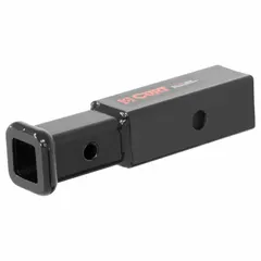 Trailer hitch adapter with 2 in height, 2 in overall width, and 4 in overall length. Used to adapt receiver tube sizes for towing setups in fleet and vehicle maintenance applications.
