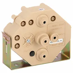 Direct/reverse acting reset volume controller with normally open or normally closed operation. Minimum setpoint range 0 to 1 in wc, maximum setpoint range Min to 1 in wc, reset start point range 0 to 10 psi. Requires direct/reverse acting thermostat for cooling and heating. Used in HVAC systems to regulate airflow or pressure based on a reset signal.
