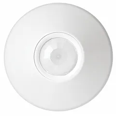 Ceiling-mount occupancy sensor combining Passive Infrared (PIR) and Microphonic detection for automatic lighting control. Operates on 15 to 24V DC or 24V AC/DC. Suitable for commercial spaces such as offices, classrooms, and meeting rooms to reduce energy consumption by turning lights off when unoccupied.