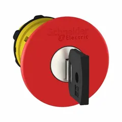 This maintained-action mushroom-head push-button operator from the XB5 series features a red non-metallic actuator with a 22 mm mounting diameter. It is designed for industrial control panel applications requiring latching or emergency stop functions, where the operator stays engaged after pressing until manually reset.