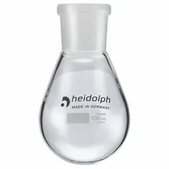 This 100 mL colorless round glass boiling flask is designed for use in rotary evaporators for solvent removal and concentration. It features a 24/40 compatible stopper size and is made of clear glass.