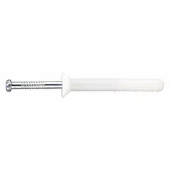 Flat, plain nylon plastic nail drive anchors for light-duty fastening into masonry or concrete. Overall length 2 in. Supplied in a 100-pack.