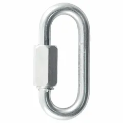 This quick link is used to connect or disconnect chains, cables, or straps in towing, rigging, and industrial lifting applications. It provides a secure, reusable connection point for fleet and vehicle maintenance tasks. Dimensions: 2 1/4 in overall length, 1/2 in overall width, 1 1/8 in height.