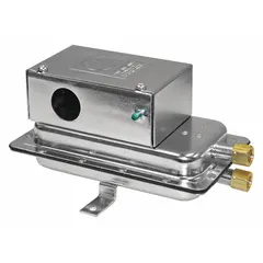 Fixed set-point air pressure switch with auto reset, set point of 0.05 in wc, and SPDT switch rated at 277V AC. Housed in a conduit box with integral compression connections. Used for sensing low air pressure differentials in HVAC, combustion, and industrial ventilation systems.