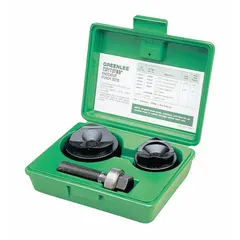 This round punch and die set is designed for creating clean holes in mild steel sheet metal up to 10 gauge maximum capacity. The Falls Free design ensures smooth operation. Typical applications include electrical panel fabrication, HVAC ductwork, and metal enclosure manufacturing.