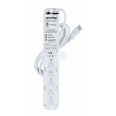 LEVITON Outlet Strip: 6 Outlets, 7 ft Cord Lg, 644 J Rated Energy, 15 A Current - Healthcare Surge Protectors