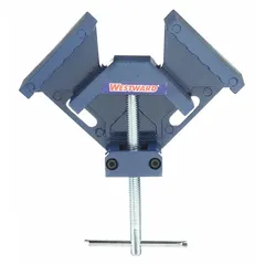 Zinc-plated aluminum angle clamp with 1-7/8 in miter capacity, 3-1/2 in jaw width, 1-1/2 in jaw height, and 2-3/4 in throat depth. Used to hold workpieces at precise angles during assembly, welding, or fabrication.