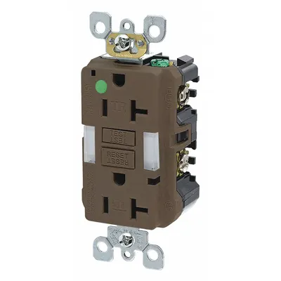 LEVITON GFCI Receptacle: Hospital Grade, Decorator Duplex, 5-20R, Brown, GFCI, 125V AC - General Purpose Receptacles
