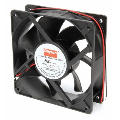 Dayton Axial Fan: 170 cfm Airflow @ 0.000 in SP, 4 11/16 in Ht, 1 1/2 in Dp, Lead Wires - Standard Square Axial Fans
