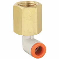 SMC Push-Fit Elbow Fitting: 3/8 in OD x 3/8 in Pipe Size, Push-to-Connect x FNPT, Brass, White (MPN KQ2LF11-36A)