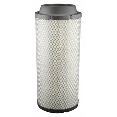 Engine air filter with round-oval shape and radial seal. Overall height 14 1/8 in. Compatible with Volvo vehicles. Traps airborne contaminants to protect engine in heavy-duty applications.