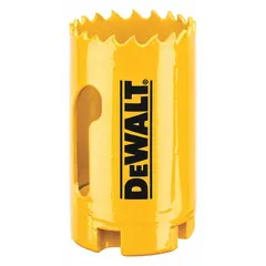 Bi-metal hole saw for cutting wood, metal, and plastic. 1-3/8 in diameter with 4/5 teeth per inch. Maximum cutting depth of 1-3/4 in. Requires separate arbor with 5/8-18 thread.